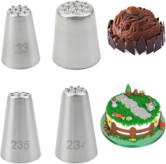 4 PACK Grass Icing Nozzles Set, Grass Cream Icing Piping Nozzles Tips 