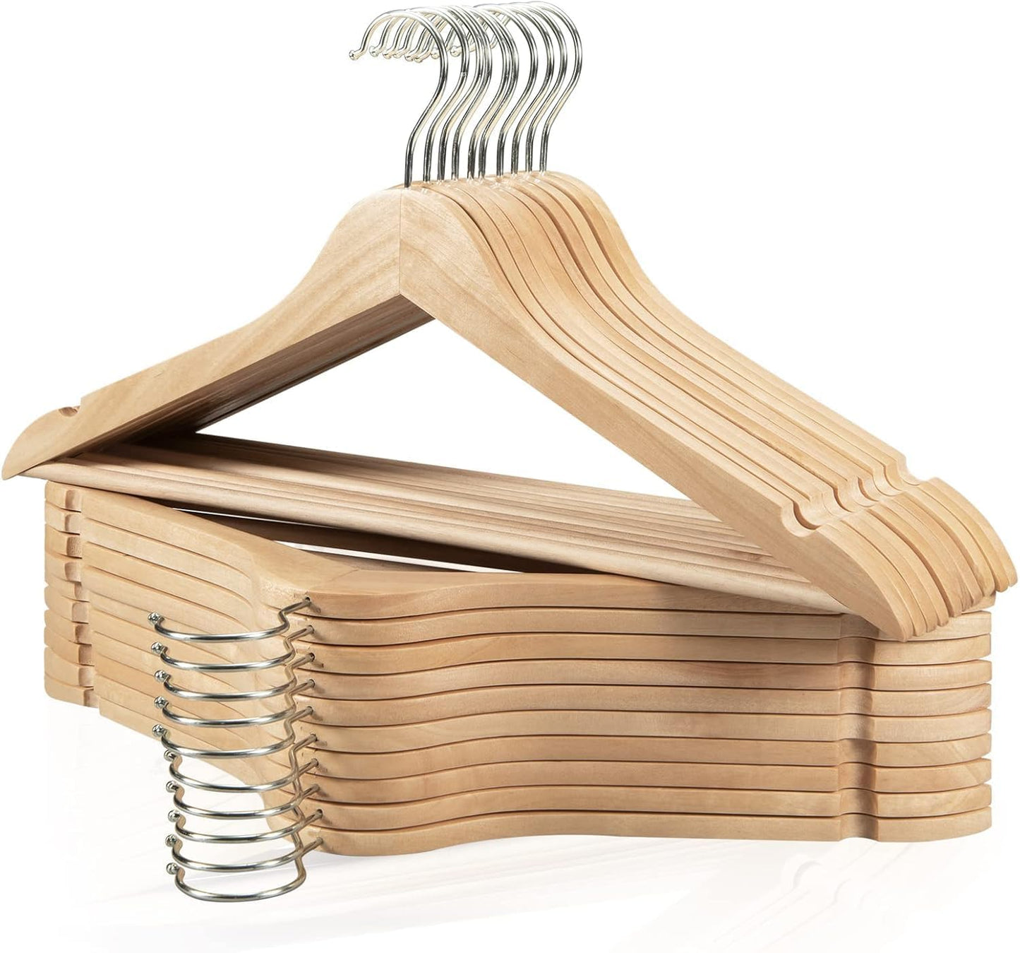 Wooden Hangers 20 Pack, Durable Wood Hangers with 360° Swivel Hook & Notches, Slim Coat Hanger Wooden for Closet, Natural