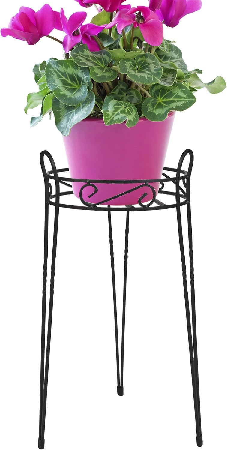 Canterbury 21-Inch Black Scroll Top Plant Stand SCBPS1021-B
