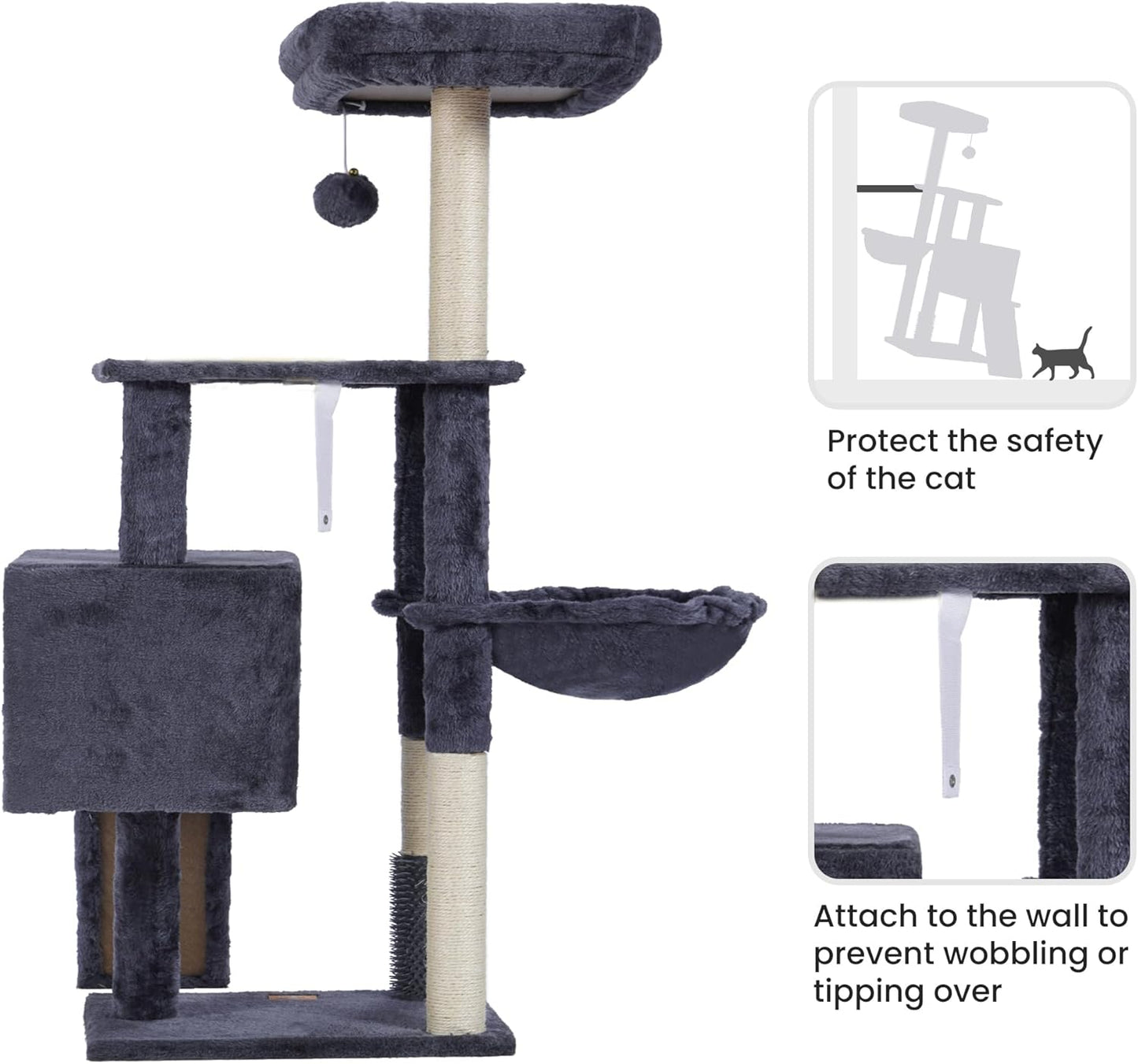 Heybly Cat Tree with Cat Self Groomer Brush, Cat Tower Condo for Indoo