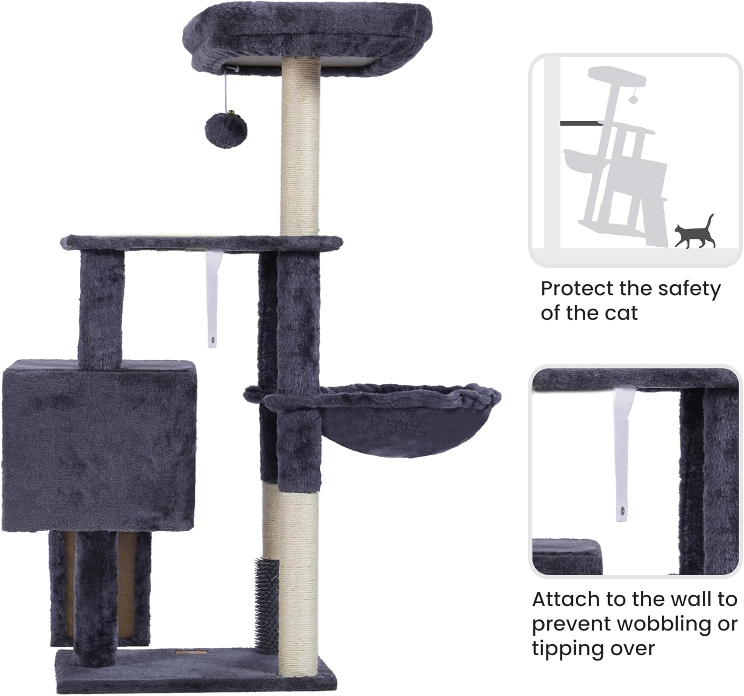 Heybly Cat Tree with Cat Self Groomer Brush, Cat Tower Condo for Indoo