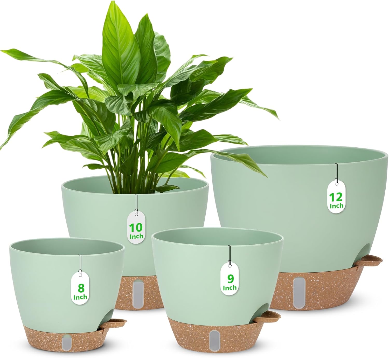 12" 10" 9" 8" Self Watering Pots with Water Level Indicator, Large Pla