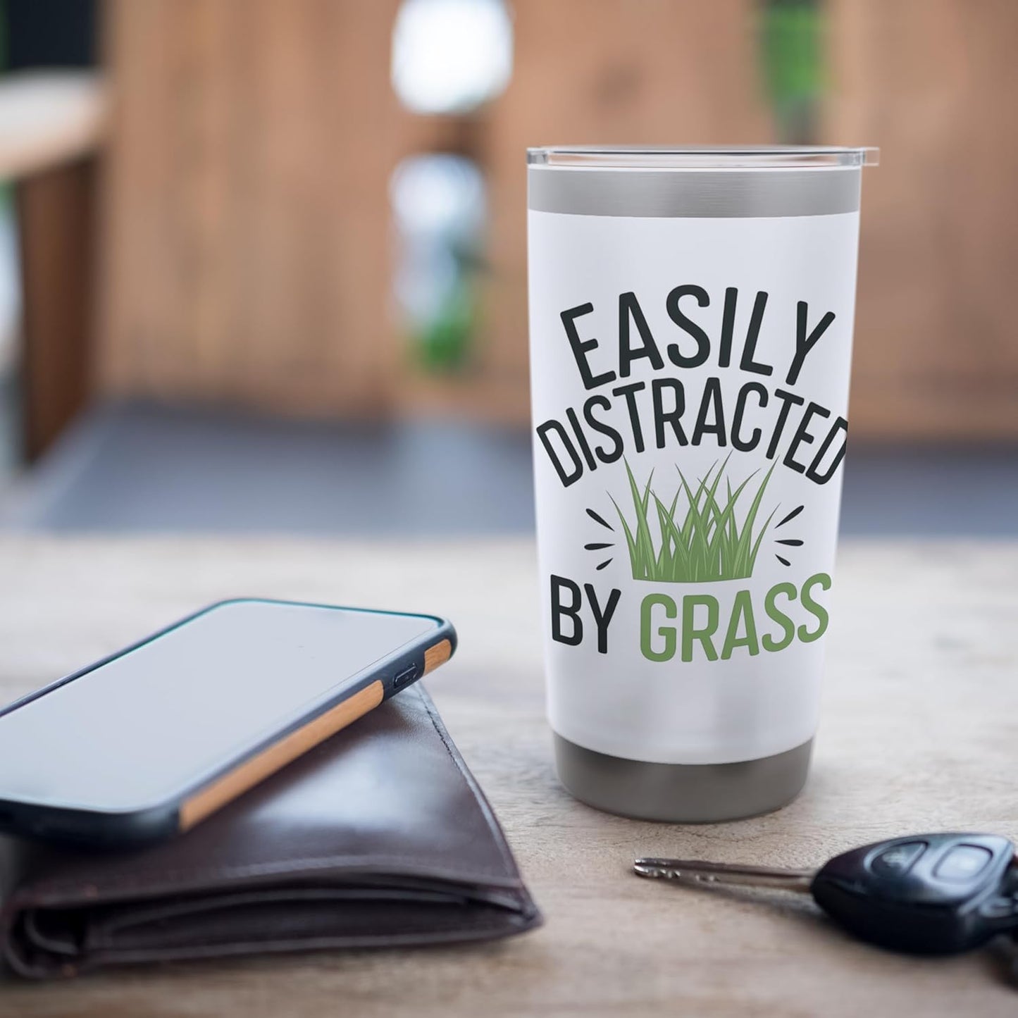 Funny Lawn Care Easily Distracted by Grass Nature Lovers Stainless Steel Insulated Tumbler