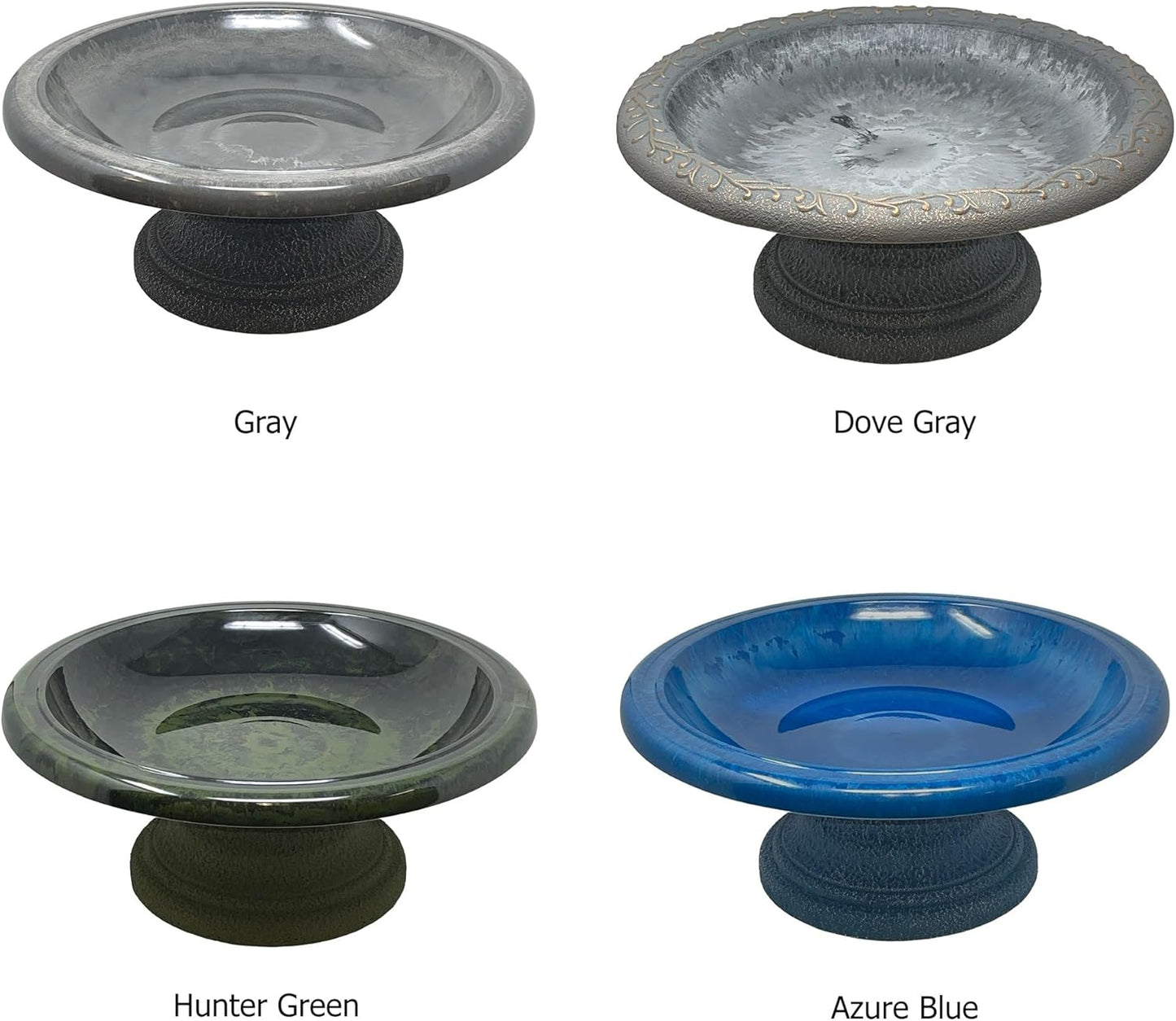 Tierra Garden Birds and Beyond Fiber Clay Bird Bath, Semi-Gloss Bird Bowl with Matte Low-Profile Base (Charcoal)