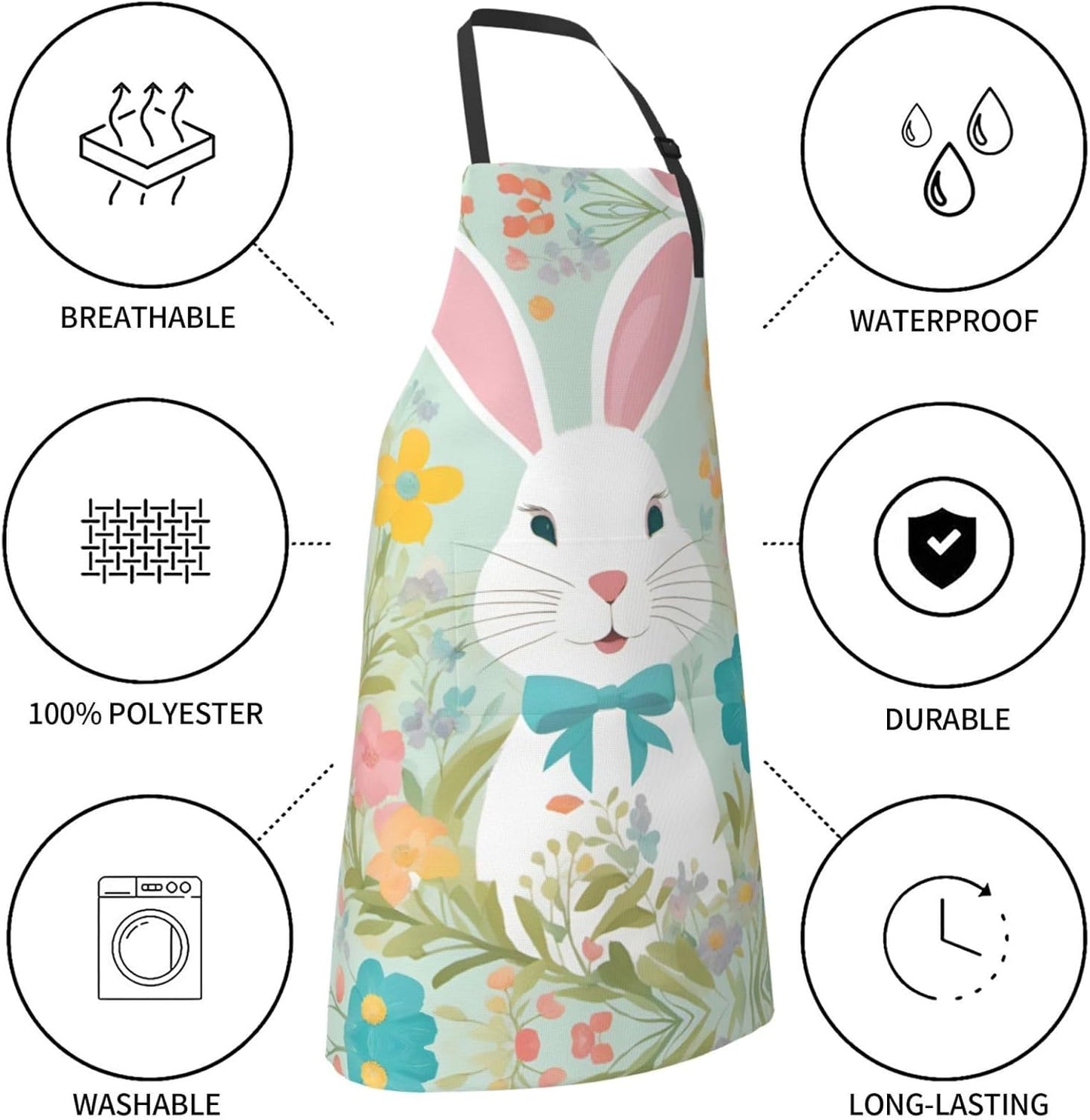 Easter Bunny Floral Print 28 x 33in Waterproof Apron with Pockets Fashionable Versatile Smock for Baking