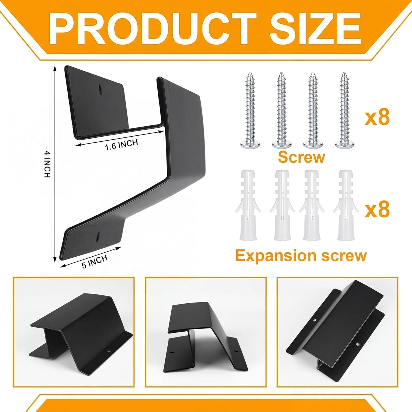 4 Pack Ladder Hooks for Garage Wall Heavy Duty Steel Ladder Brackets with Mounting Hardware, Heavy Duty Utility Hanger for Step, Wheelbarrow & Garden Tools Storage, 50 Lbs Capacity