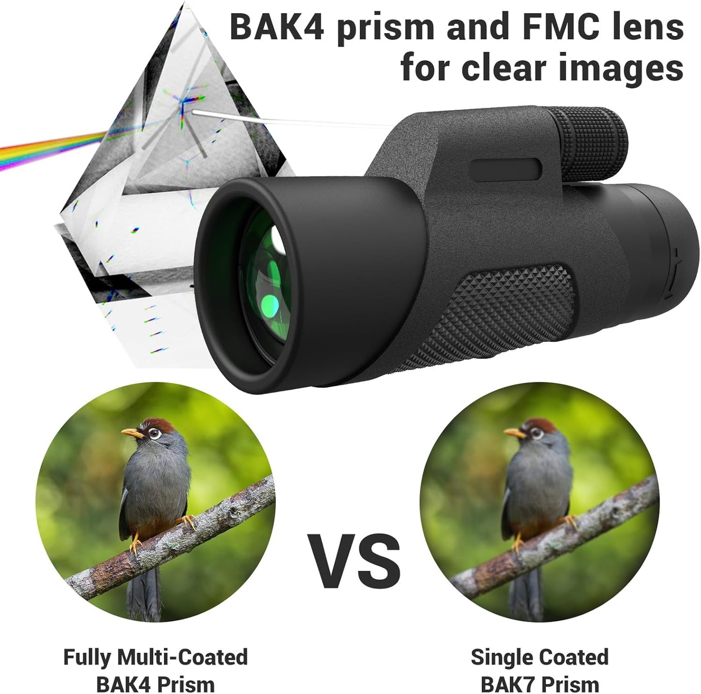 12x42 Monocular Telescope for Adults, High Powered HD Compact Monoculars Portable Handheld Telescope with BAK4 Prism FMC Lens for Hiking Bird Watching Camping Travel Concerts