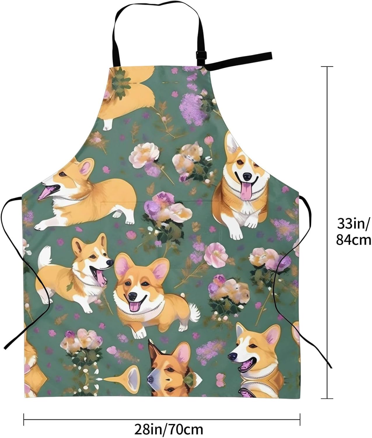 Corgi Floral Flowers Print Laundry apron 28x33 In Waterproof Kitchen Apron with Pockets for Cooking Baking