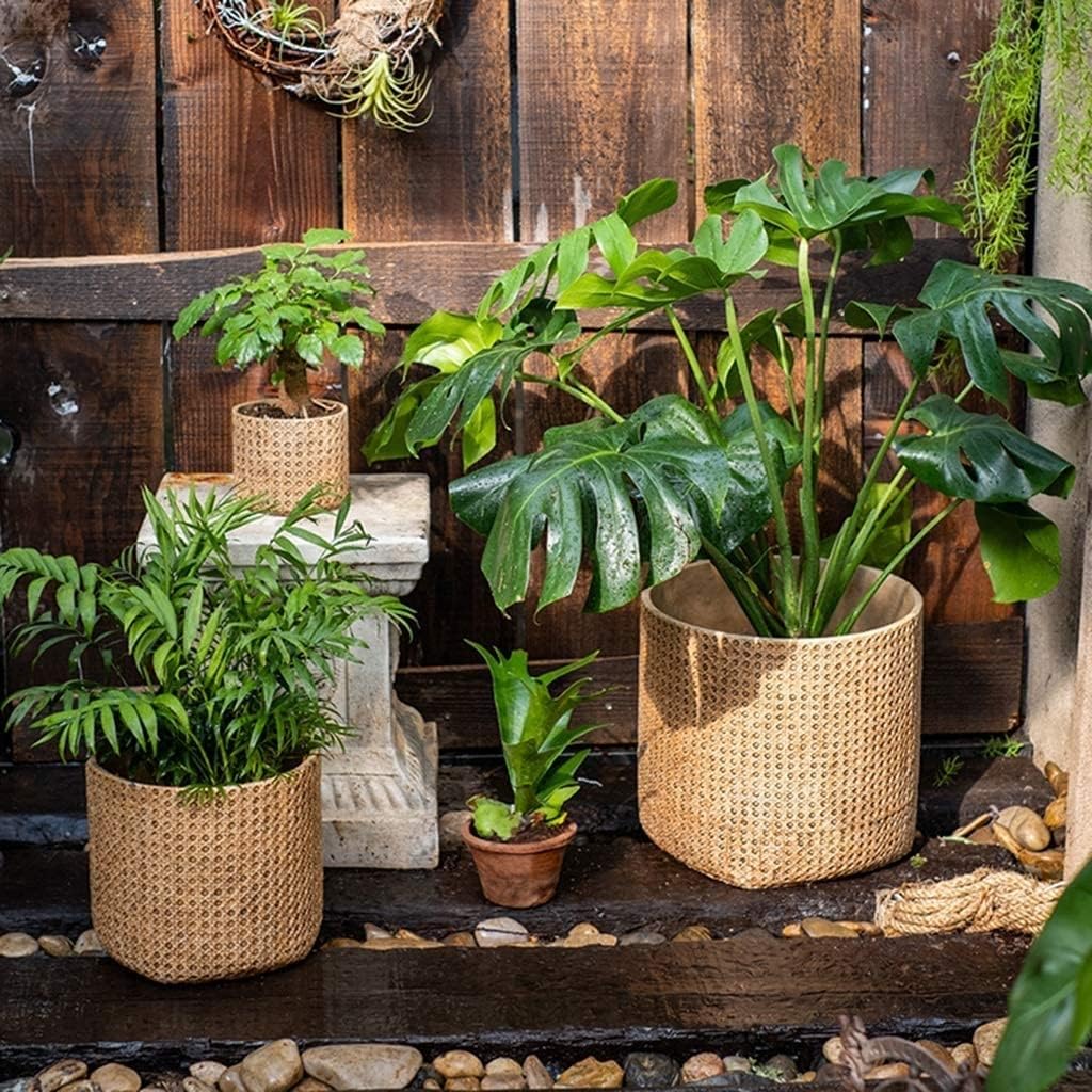 Planter Flowerpot Planter Pots Unique Plant Pots Concrete Imitation Rattan Planter Large Planters Outdoor Garden Decor 4.9" 6.3" 13" Tall(26x26x23.5cm)