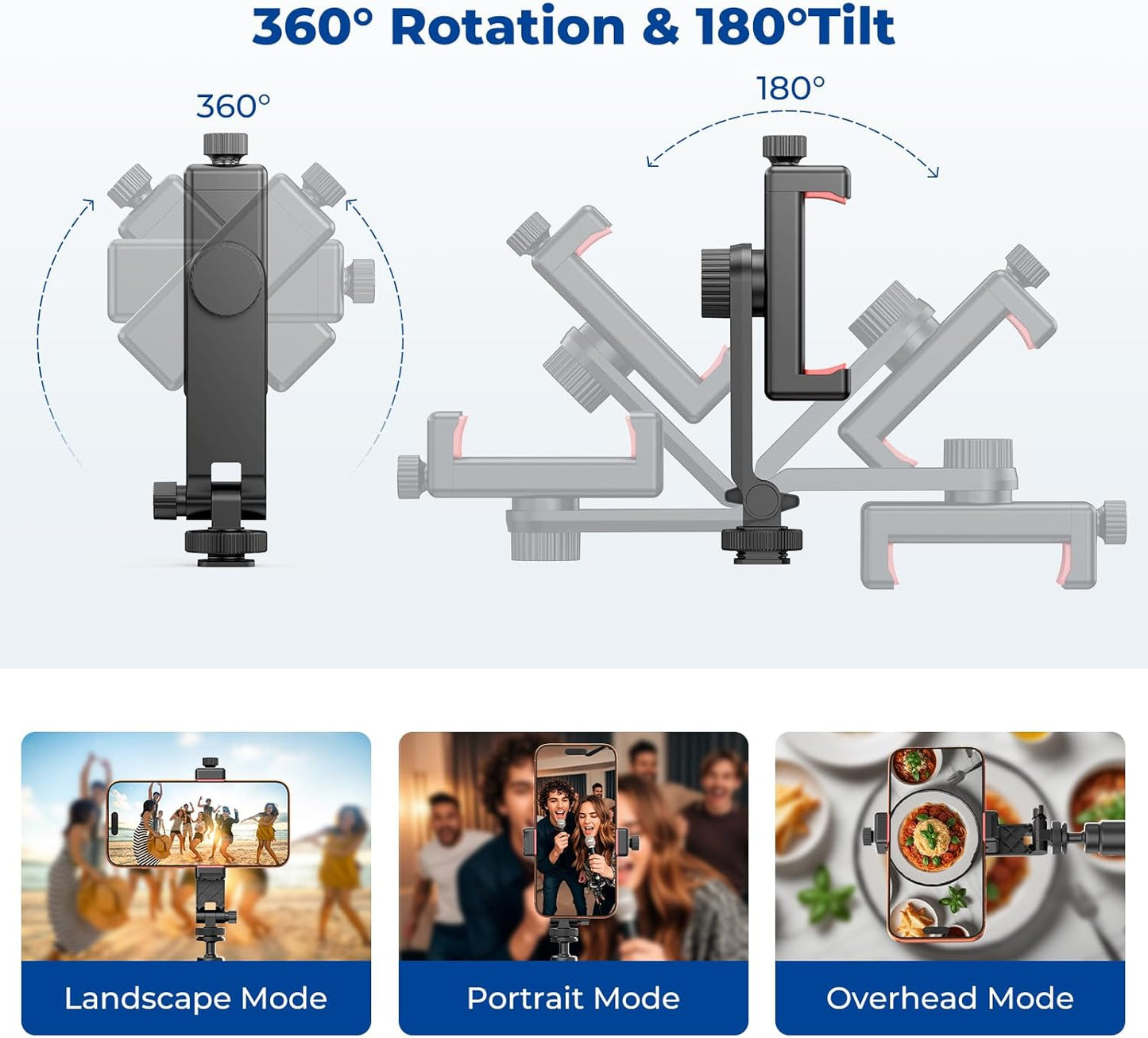Phone Tripod Mount with Remote Controller, New Universal Smartphone Mount Adapter with Cold Shoe, 360° Rotates Cell Phone Clip Clamp Holder, Compatible with iPhone, Samsung and All Phones
