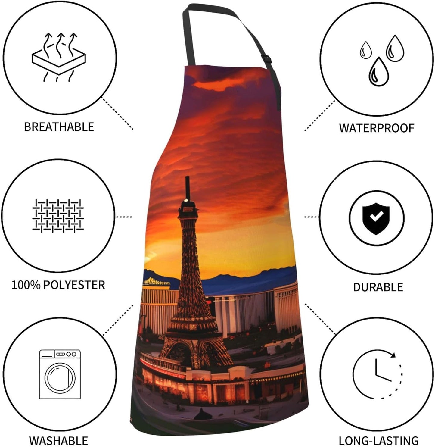 YANYU Las Vegas Sunset Print 28x33 In Kitchen Apron Stylish Chef Apron with Pockets for Cooking Baking Painting