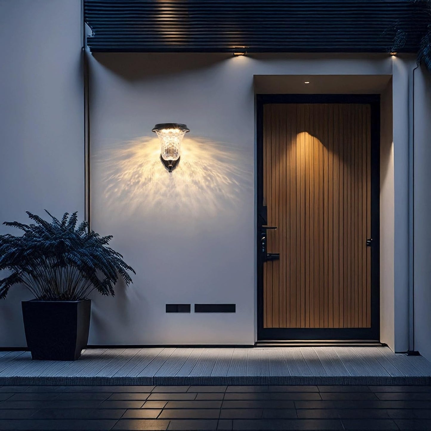 Solar Wall Sconce, Exterior Wall Light, Wall Lamp, LED Aluminum with PC Shade, Remote Dusk to Dawn Waterproof Lantern for Porch Patio Garden Entryway Villa Yard Facade Gate Cottage