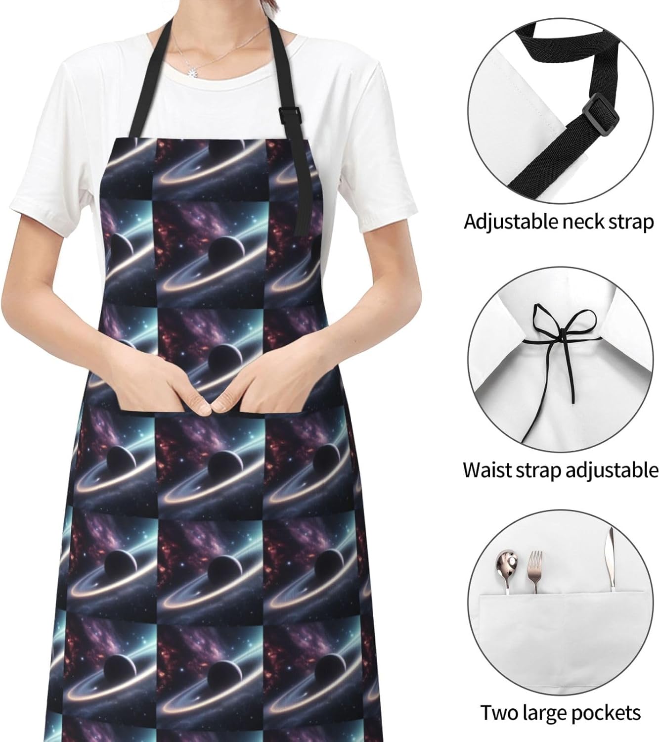 YANYU Space Planet Print 28x33 In Kitchen Apron Stylish Chef Apron with Pockets for Cooking Baking Painting
