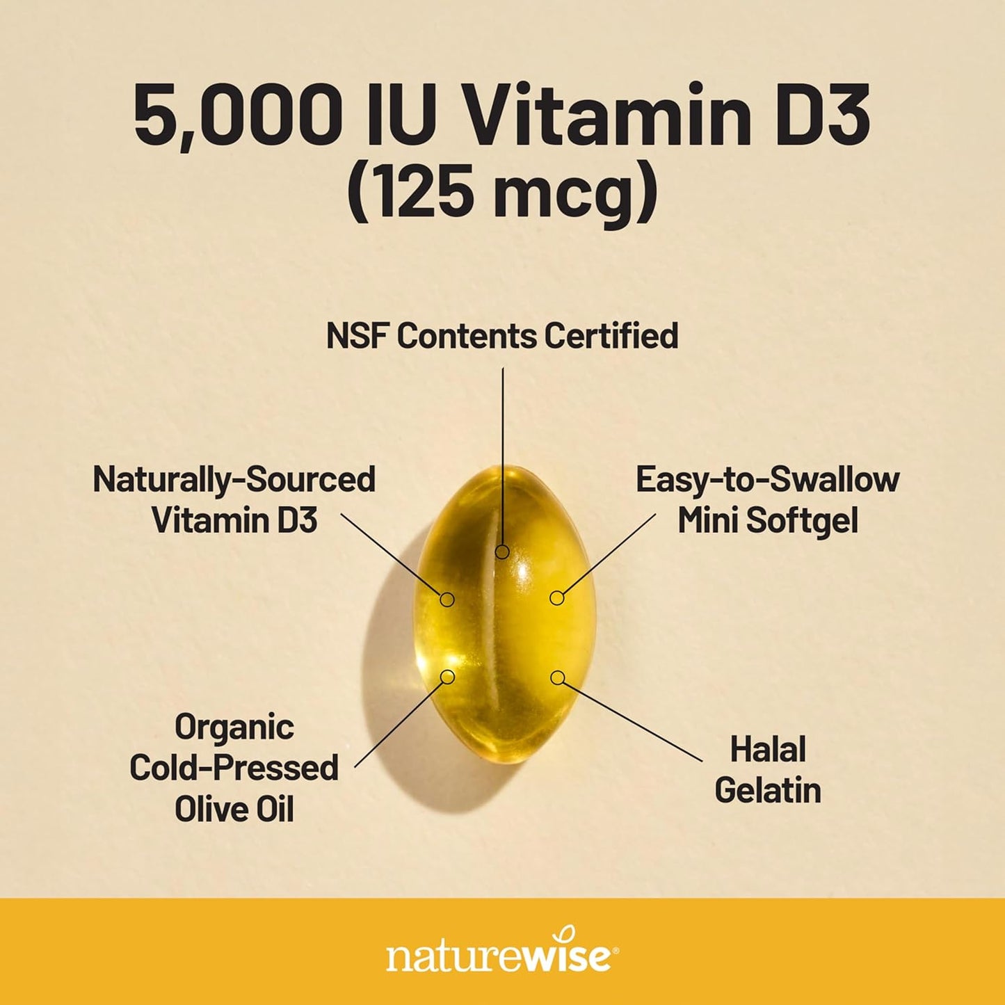 NatureWise Vitamin D3 5000iu (125 mcg) 1 Year Supply for Immune Suppor