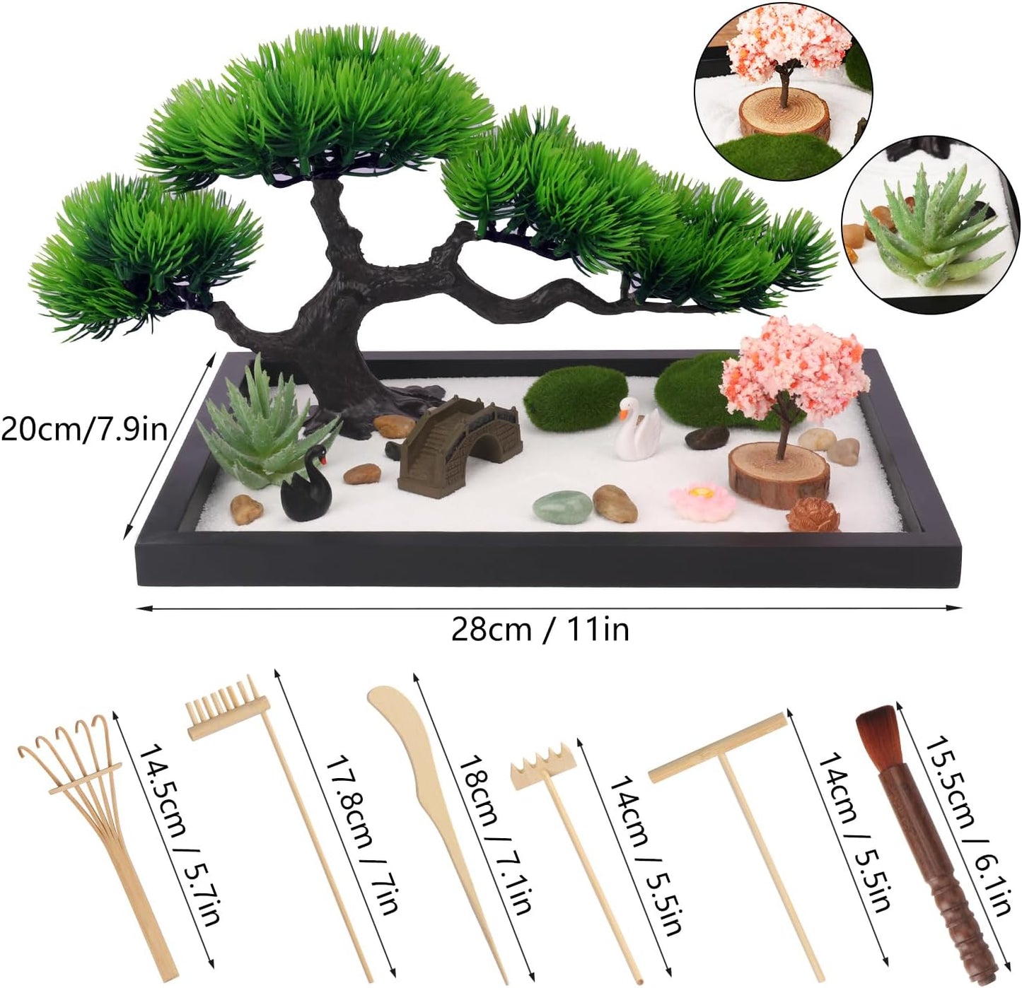 Mini Zen Garden Kit, Zen Garden for Desk - Tranquil Zen Sand Garden for Office Decor with Assorted Meditation Accessories for Home, Office, Restaurant Decor
