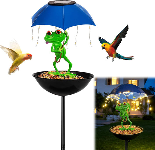 Solar Bird Feeder, Frog Bird Feeders for Outdoors, Suitable for Decorating Gardens, Path Lights Yard Art