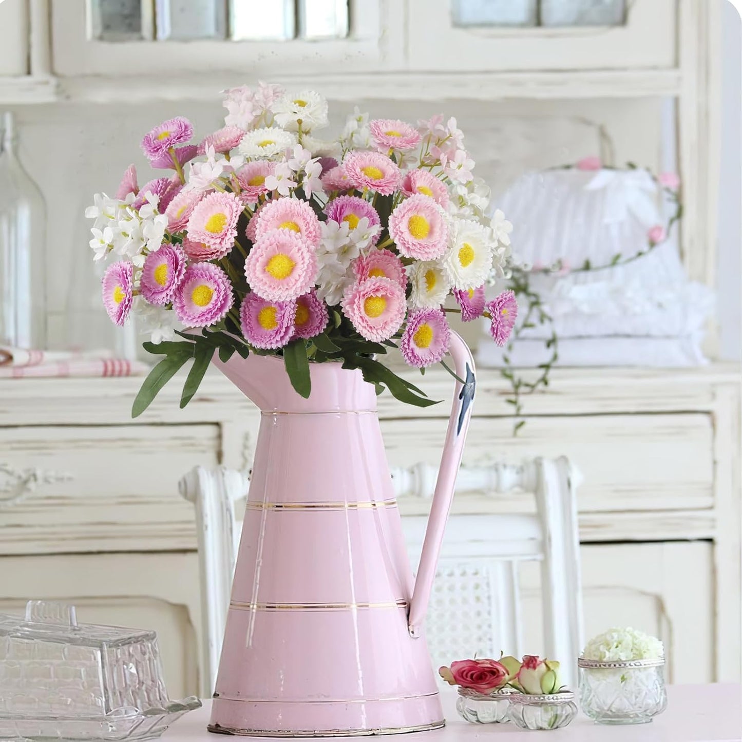 3 Pcs Artificial Daisy Flowers for Outdoors Summer Spring Decor Silk Flowers Wildflowers UV Resistant Faux Daisies Flowers for Planter Pots Home Indoor Table Centerpiece Vase Window Box