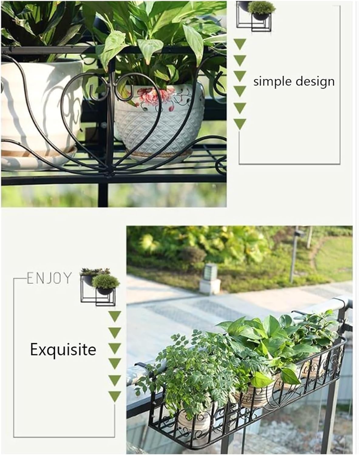 Outdoor Railing Planter - Black Iron Flowerpot for Balcony, Fence, Window Sill - Stylish Hanging Plant Stand, 90x27x19cm, Perfect for Garden Decor