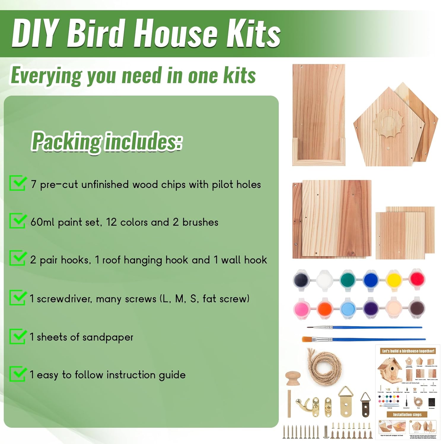 Bird Houses for Outside to Build, DIY Birdhouse Kit with Paint Set, Wo