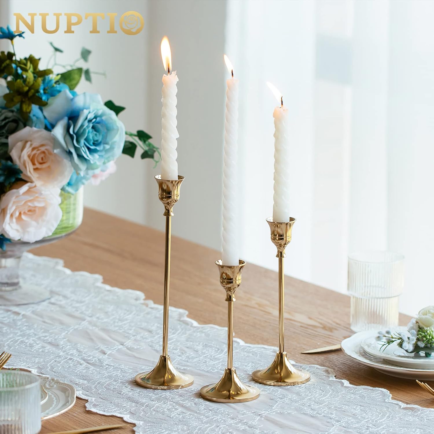 2 Sets(6 Pcs) Brass Gold Metal Taper Candle Holders Candlestick Holder