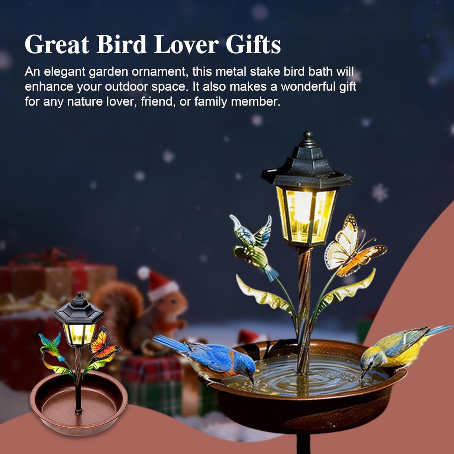 Topadorn 42 inch Solar Metal Bird Bath for Outside, Vintage Freestanding Birdbaths & Birdfeeder, Birdbaths for Garden Patio Yard Lawn Decor