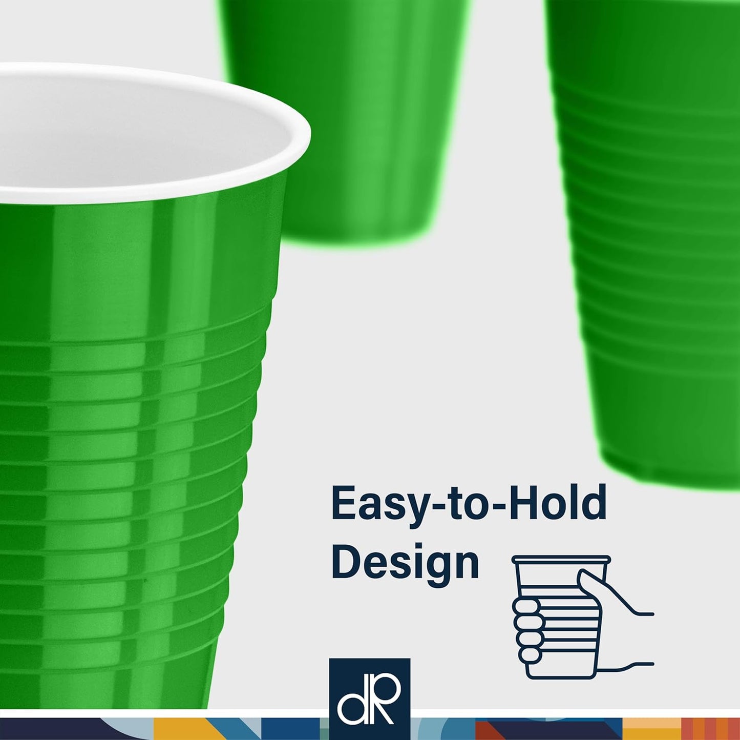 DecorRack Dark Green Plastic Cups, 12 oz Disposable Cups, Reusable Party Supplies (40 Count)