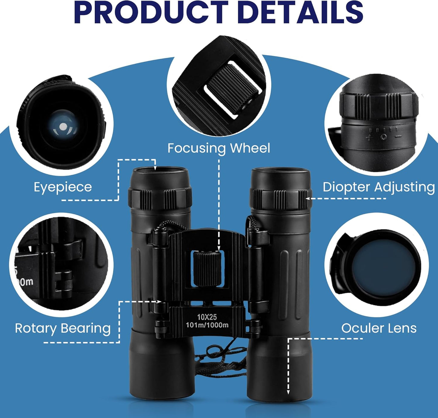 TrekTonic Compact 10x25 High Powered Binoculars For Adults and Kids, P