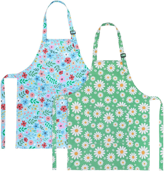 2 Pack Kids Apron, Cute Cooking Aprons, Waterproof Art Apron with Pock
