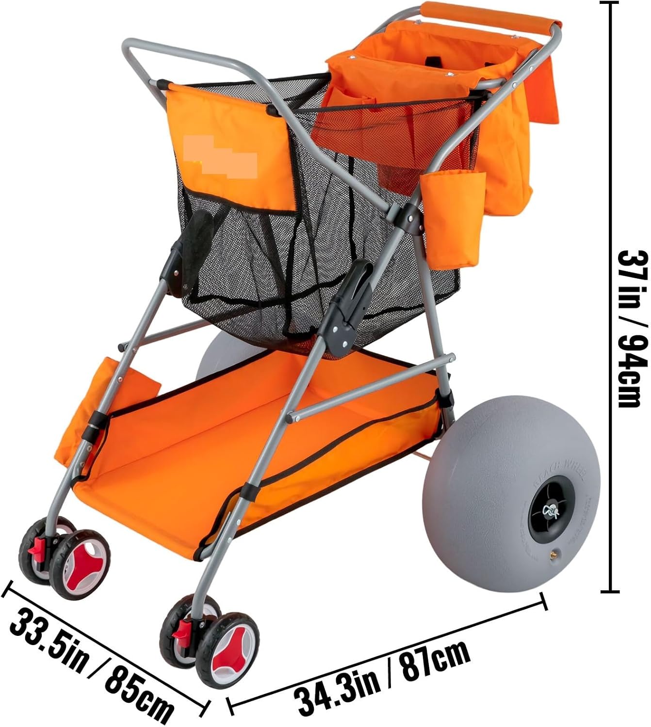 Folding Wagon Cart Orange/Blue Portable Outdoor Camping Beach Multifunction Adjustable Handle for Picnic Bbq Trolley,High Efficiency(Orange)