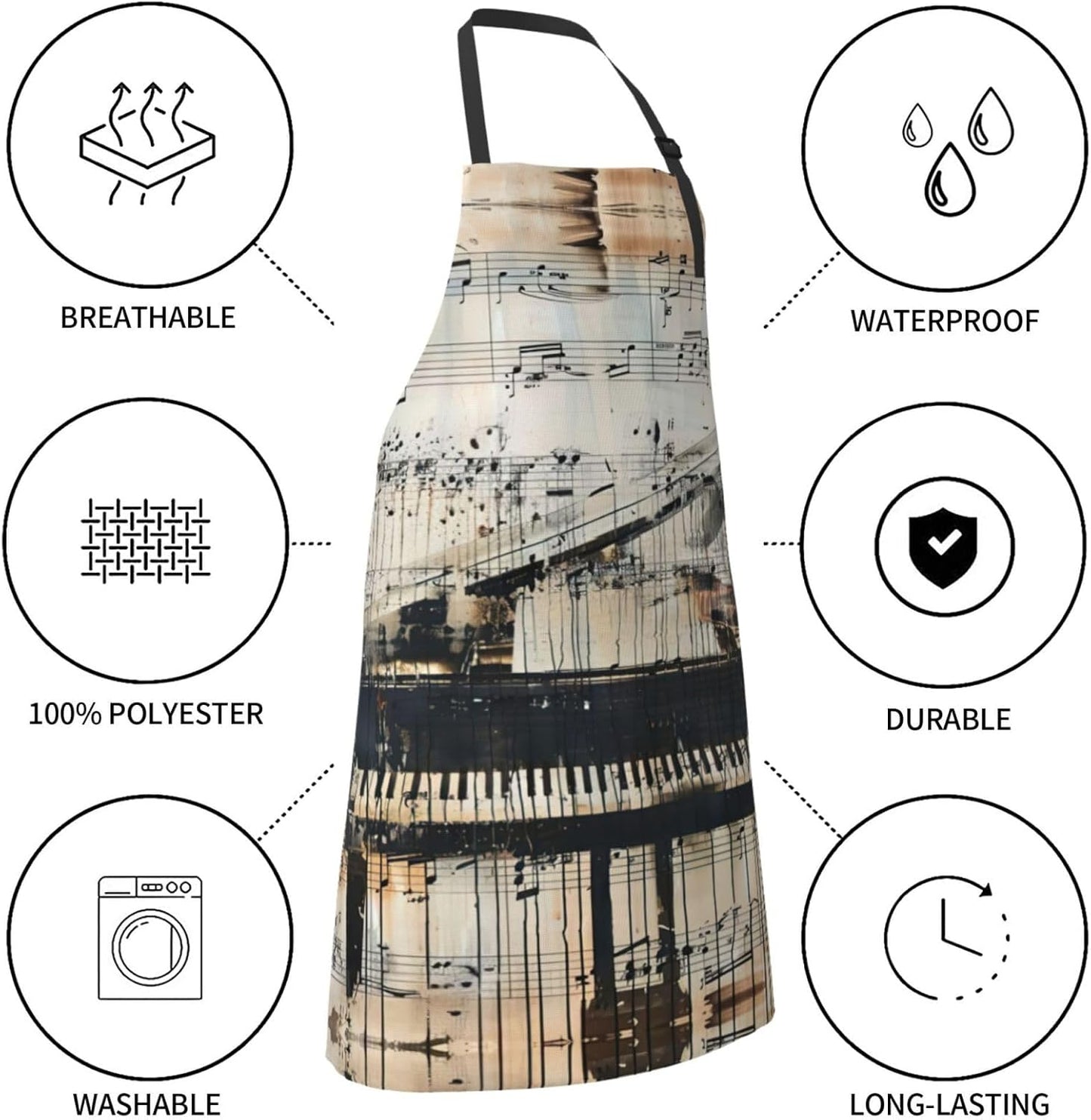Sheet Music print Waterproof chef's apron with pocket apron for kitchen cooking baking barbecue and gardening