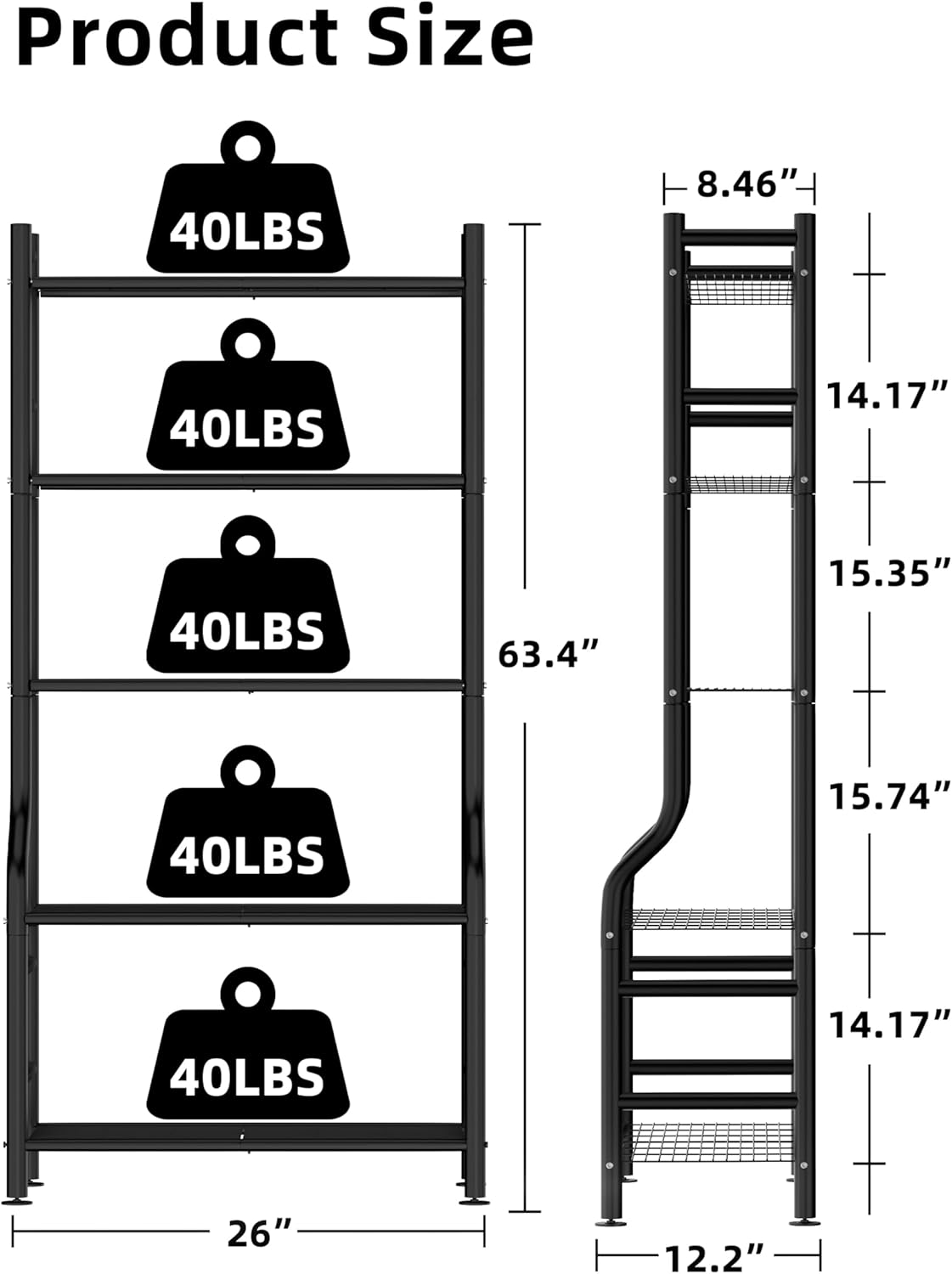 5-Tier Plant Stand Indoor Outdoor, 64" Tall Metal Ladder Shelf for Mul
