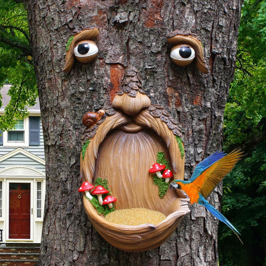 Tree Face Birdfeeder Outdoor Statues Tree Hugger Sculpture Whimsical Garden Decoration Wild Birdfeeder Wild Bird Feeders Outdoor Peeker Art Yard Decoration