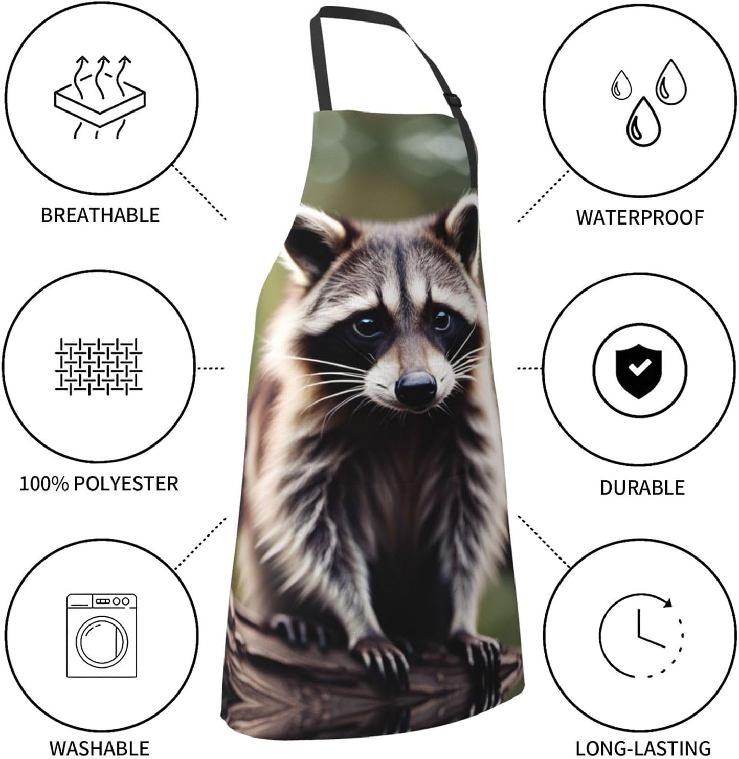cute raccoon print Waterproof chef's apron with pocket apron for kitchen cooking baking barbecue and gardening