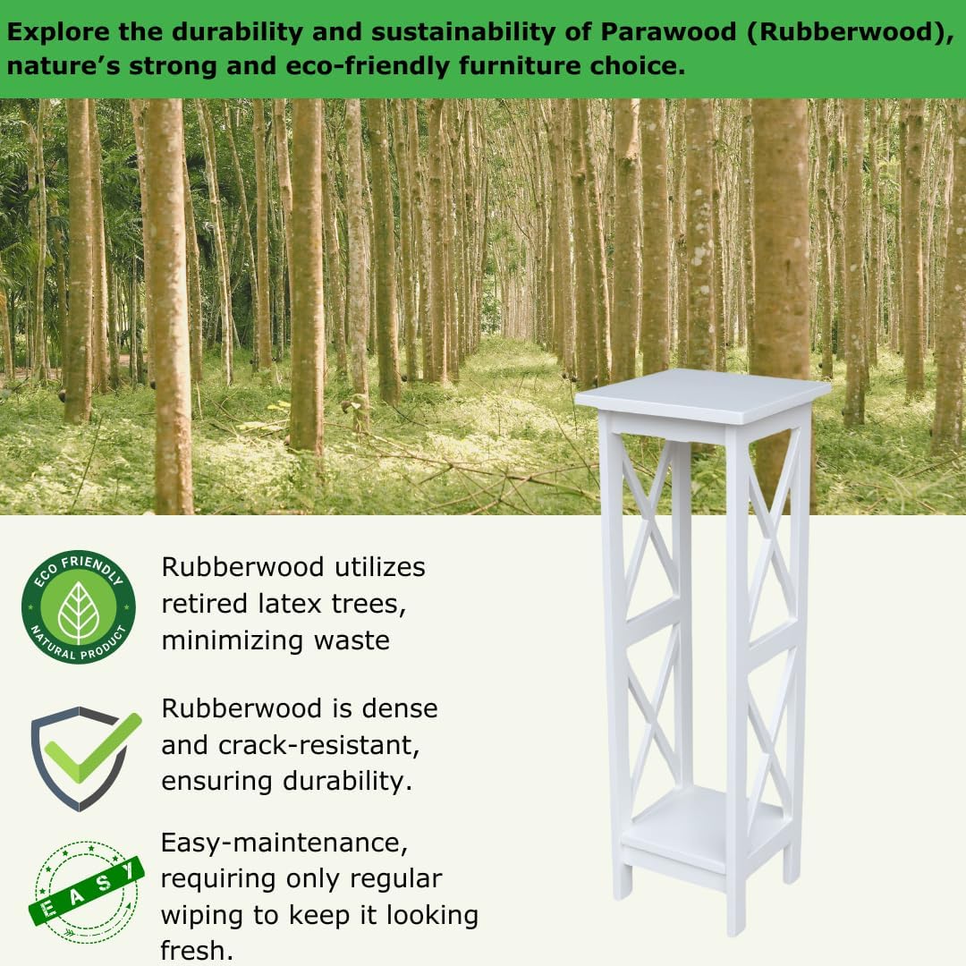 IC International Concepts, 36" X-Sided Plant Stand , Solid Real Wood, Sturdy Parawood, Snow White