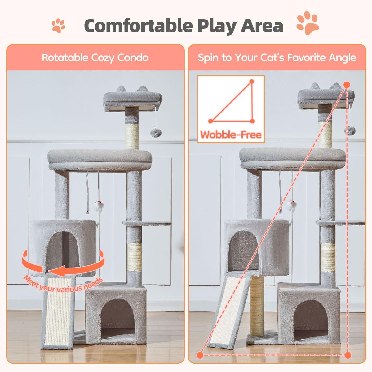Taoqimiao Cat Tree for Indoor Cats, 55.1In Sturdy Cat Tower, Large Pla