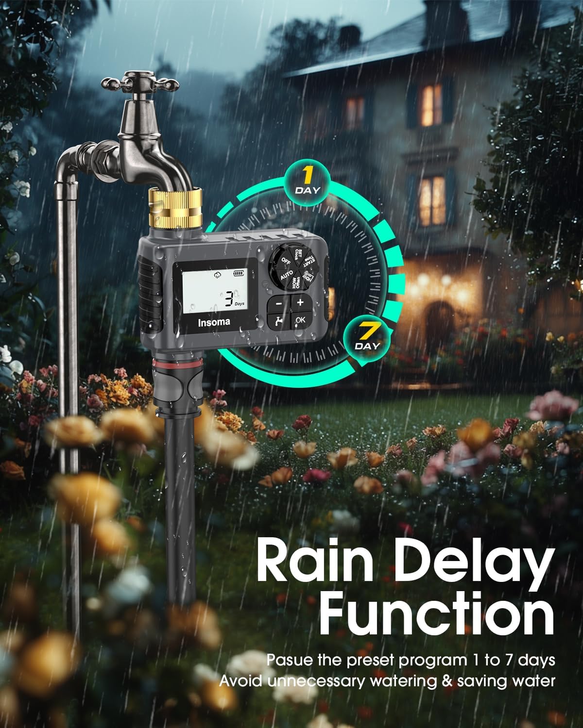 Water Timer for Outdoor Garden Hose, Hose Timer with Rain Delay/Manual