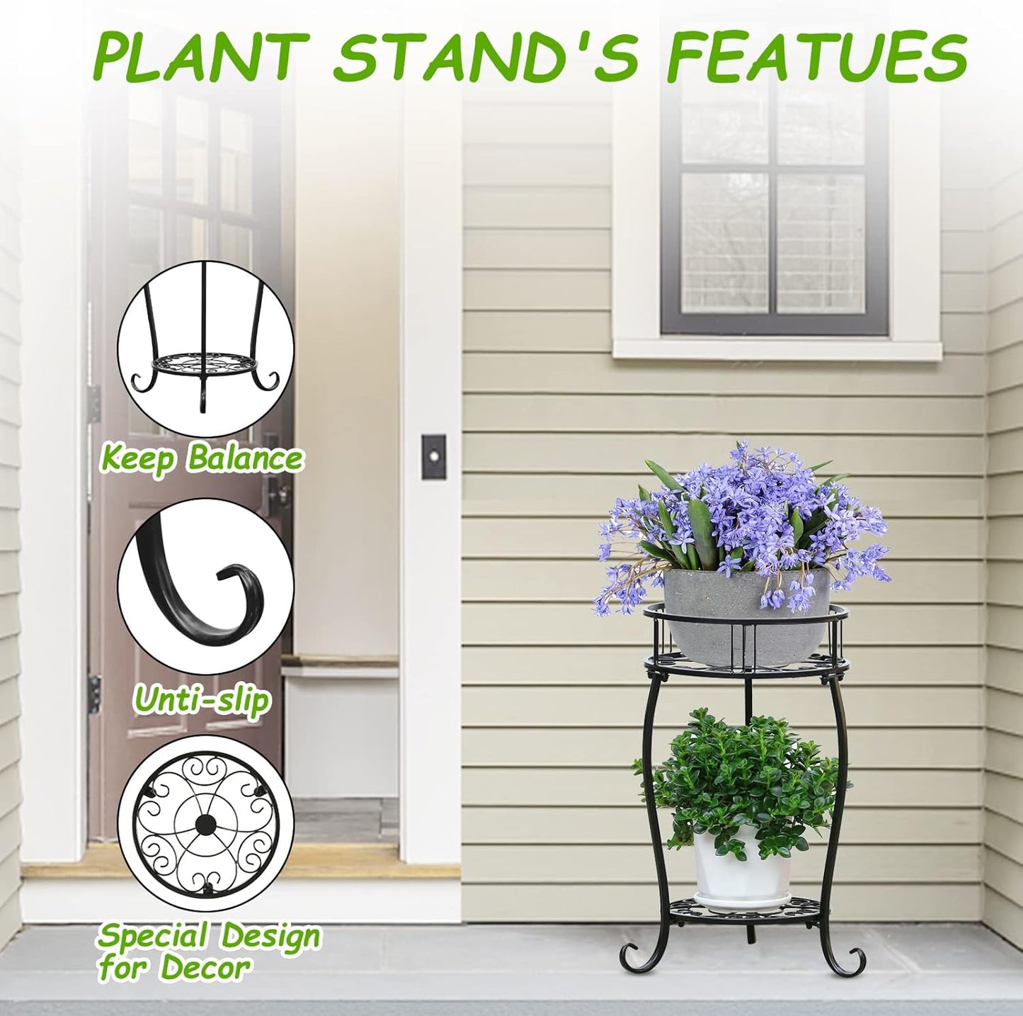 Potted Plant Stand 2 Tier Metal Flower Pot Stand Anti-Rust Heavy Duty 