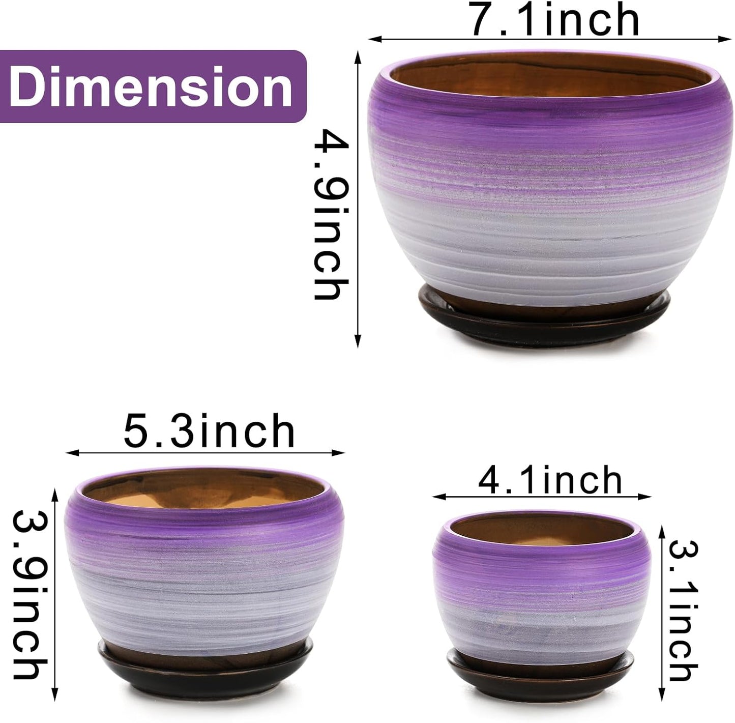 SOUJOY Set of 3 Ceramic Flower Pots, Gardening Plant Pot with Drainage