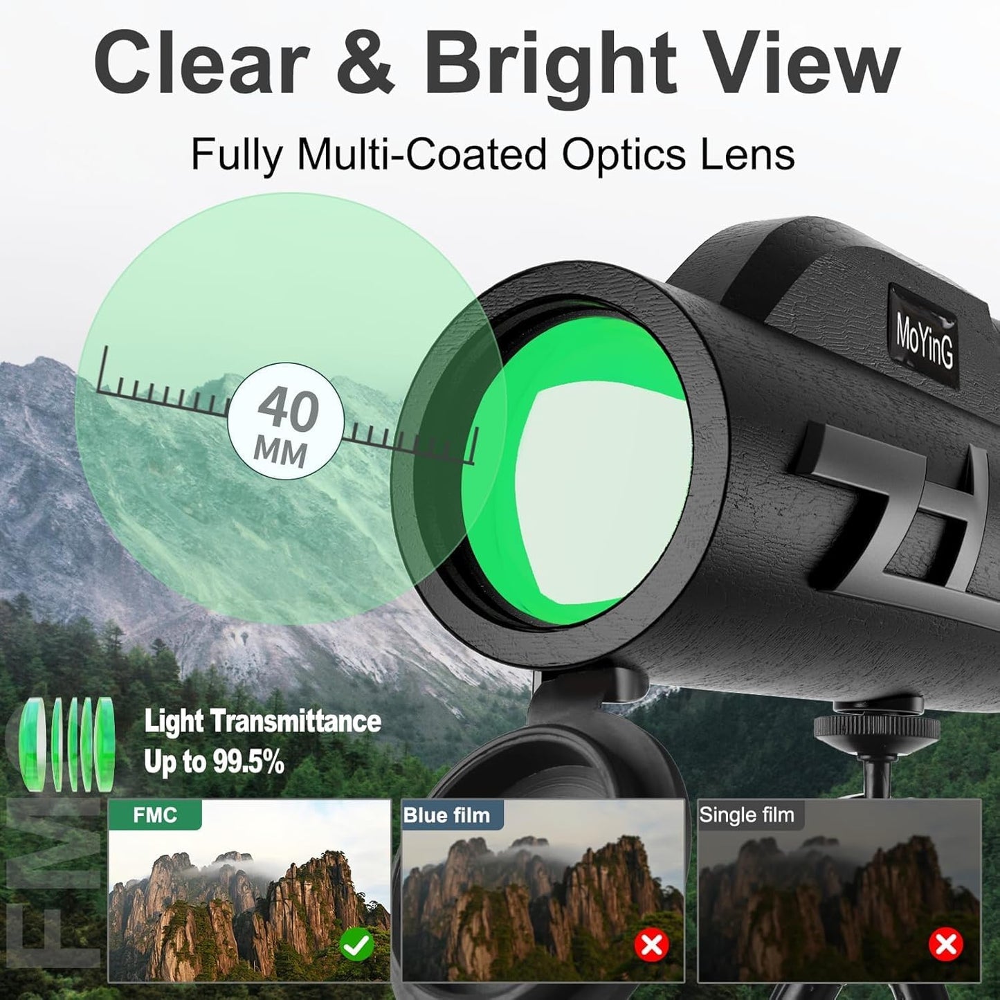 20x50 HD Monocular for Adults with Phone Adapter and Tripod, 50mm Objective Lens, Multi-Coated Optics, BaK-4 Prism, Belt Case