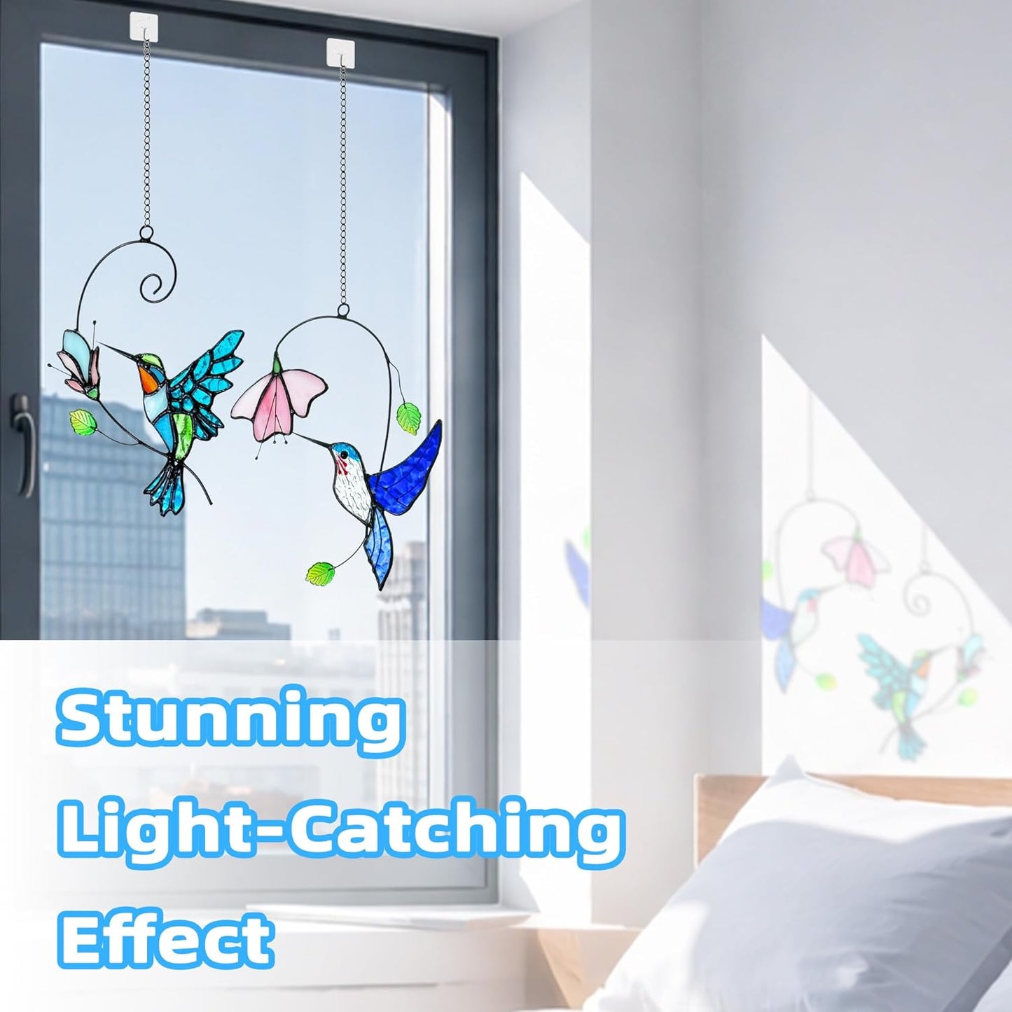 2 Packs Hummingbird Stained Glass Window,Stained Glass Window Hanging,Hummingbird Ornament,Handmade Real Suncatchers Decor for Women Mom Grandma Bird Lovers