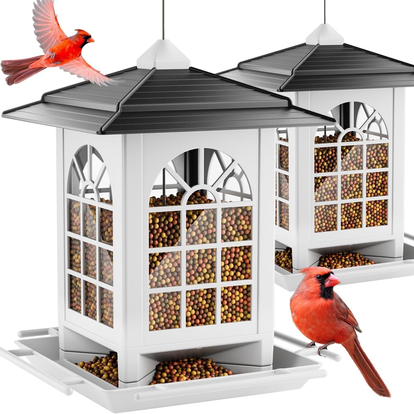 Birdream 2 Pack Bird Feeders for Outdoors Hanging - 7LB Total Capacity Classic Courtyard Design Fun Assembly Bird Feeder, Attracting Wild Birds Cardinals Goldfinches - Black&White