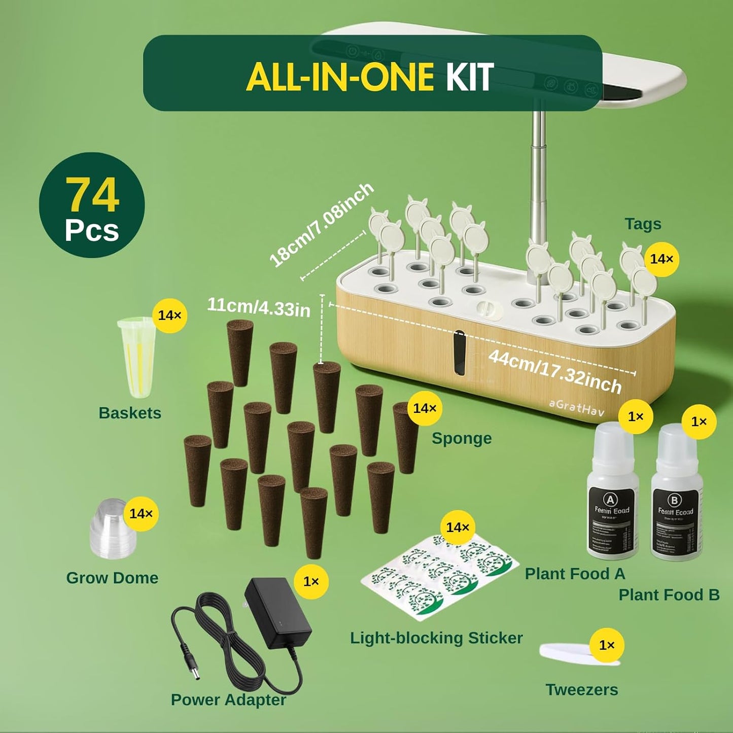 Hydroponics Growing System Kit, Indoor Herb Garden, 14 Pods Upgraded L