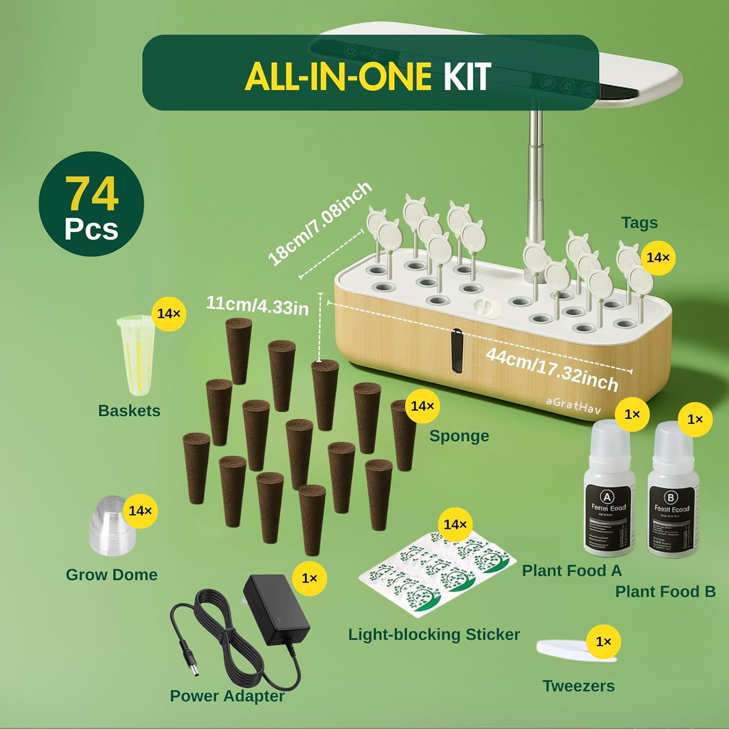 Hydroponics Growing System Kit, Indoor Herb Garden, 14 Pods Upgraded L