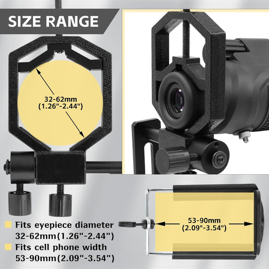 Universal Metal Telescope Camera Phone Adapter - Fits Almost All Cell Phone & Cameras Compatible with Spotting Scope Binoculars, Monoculars, Telescope, Microscopes