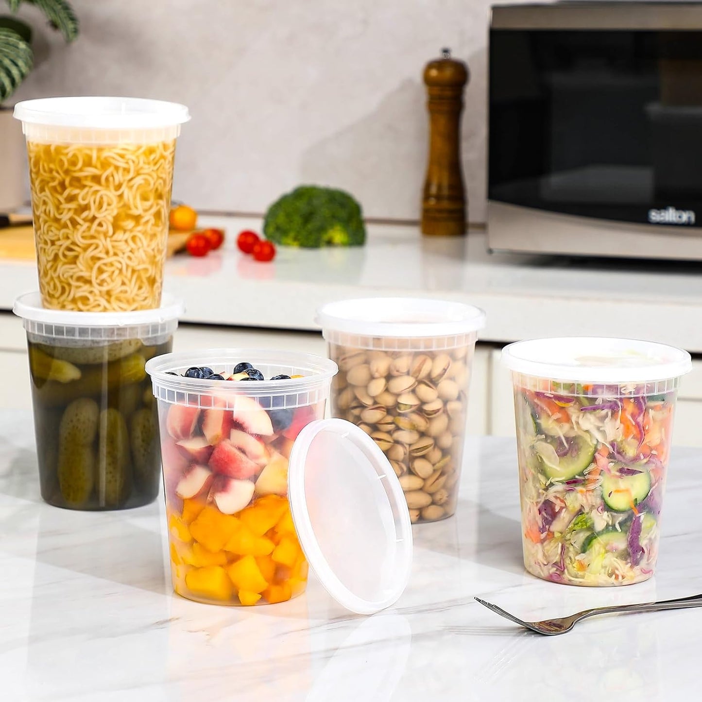 AOZITA 20 Sets 32 oz Plastic Deli Food Containers With Lids, Airtight 