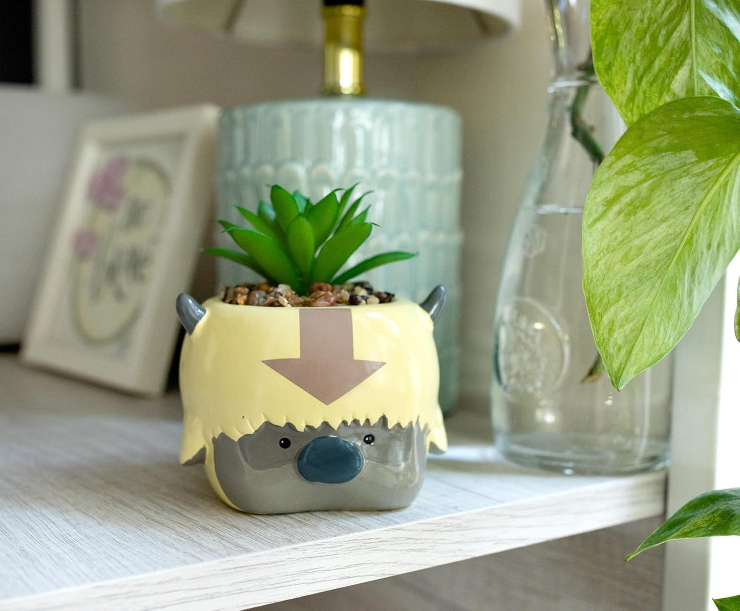 Avatar: The Last Airbender Appa 6-Inch Ceramic Planter with Artificial Succulent | Small Flower Pot, Faux Indoor Plant for Desk Shelf, Trinket Tray | Cute Home Decor, Anime Gifts and Collectibles