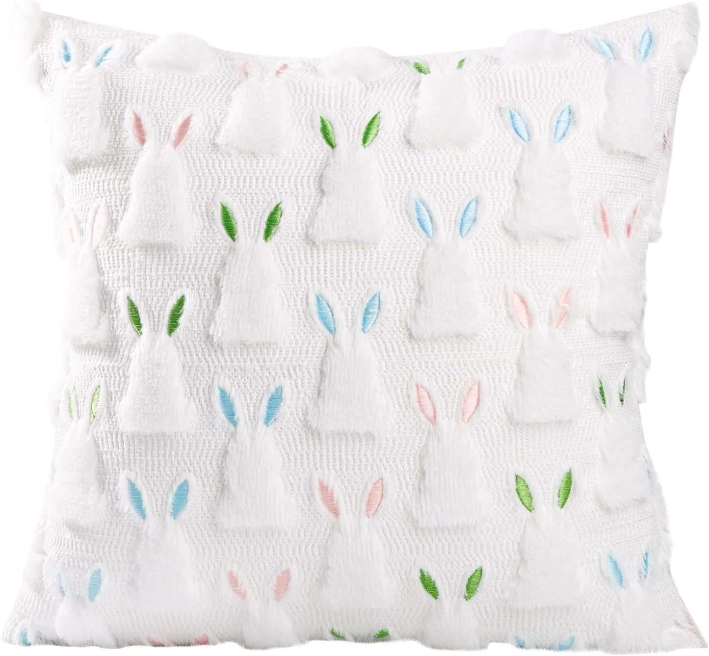 Easter Pillow Covers 18" x 18" Set of 2, Easter Decorations Cute Soft Plush Bunny Throw Pillow, Spring Farmhouse Decorations for Home Sofa Couch Living Room Bedroom