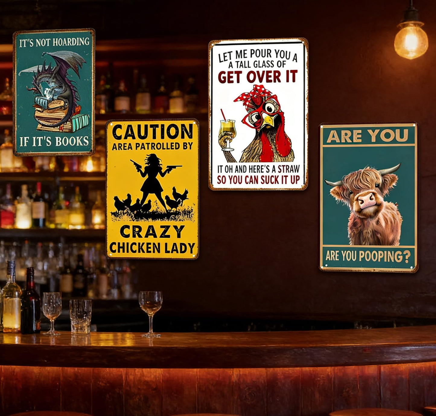 Funny Chicken Tin Sign 8x12 Inch, "Let Me Pour You A Tall Glass of Get