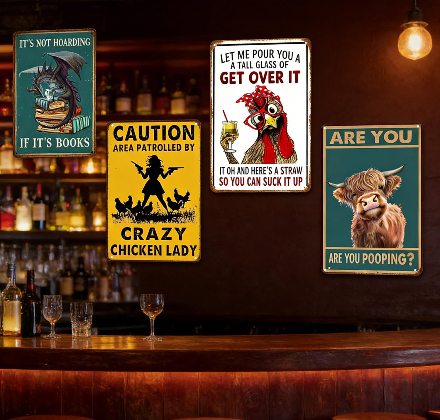 Funny Chicken Tin Sign 8x12 Inch, "Let Me Pour You A Tall Glass of Get