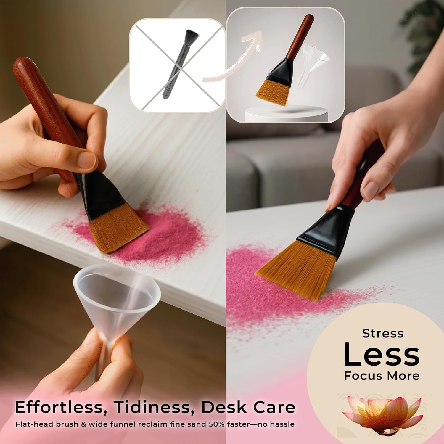 Zen Garden for Desk Set – Japanese Pink Mini Sand Tray Kit with Cleani